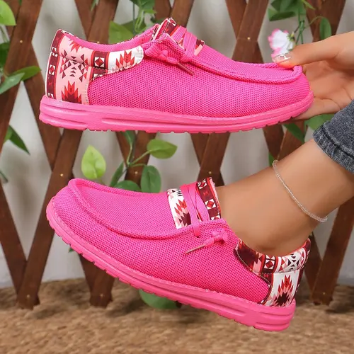 Women's Fashionable Ethnic Pattern Slip on Style Sneakers, Casual Comfortable Breathable Lightweight Sports Shoes, Female All-match Round Toe Shoes for Daily Wear, Breathable Slip ons, Breathable Summer Footwear