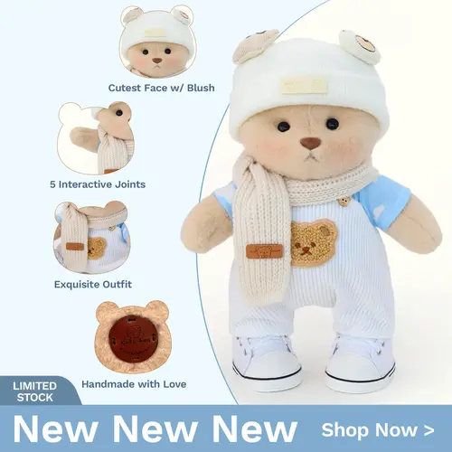 Getahug The Cool Bear - Handmade Jointed Stuffed Bear Toy, Soft Adorable Collectible, Cuddly Hugging Plush, Handwash Clean, Ages 6+ Mothers Day Gift
