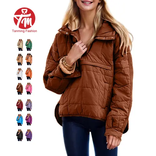 Tanming Women's Oversized Hooded Pullover Puffer Coat - Lightweight Quilted, Chest & Side Pockets, Minimalist Basic Tops, Autumn Winter Casual Outwear,back to school,back to school shopping Longsleeves Womenswear