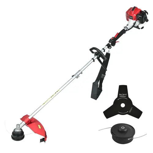 PowerSmart 25cc 2-Stroke Gas Powered Garden Grass Trimmer-Brush Cutter (PS4532), 10-Inches, Red & Black, Portable, Vibration Dampening, Lightweight, Easy Assembly, Optimized Efficiency, Easy Maneuverability, Ergo Handle, Ideal for Lawn Business Tasks, Cut