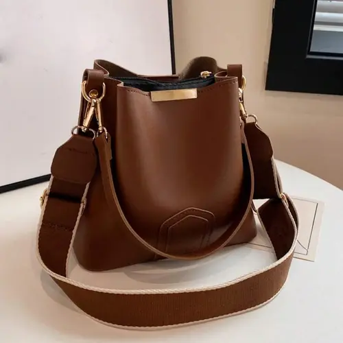 Women's Elegant PU Bucket Bag, Fashionable Vintage Classic Texture Shoulder Bag with Wide Strap, Casual Versatile Crossbody Bag for Work, Commuting and Daily Use