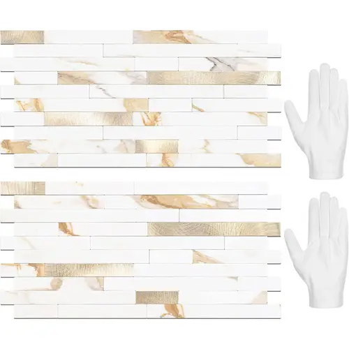 STICKGOO 20 Sheets Peel and Stick Backsplash Tile, Tile Stickers, Stick on Backsplash for Kitchen and Bathroom, Calacatta Gold Marble Look PVC Mixed Gold Self Adhesive Wall Tiles