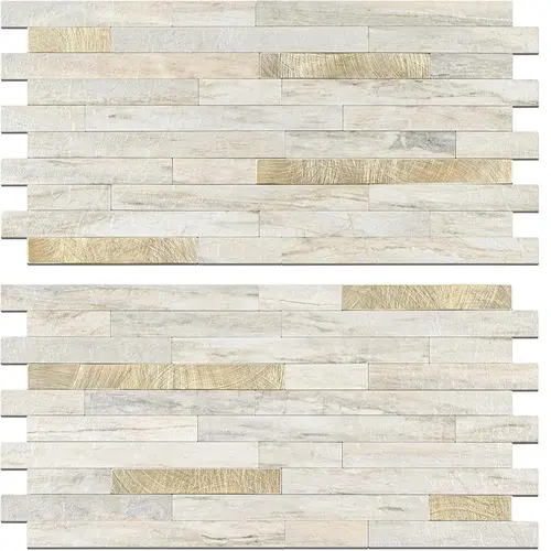 STICKGOO 20 Sheets Peel and Stick Backsplash Tile, Tile Stickers, Stick on Backsplash for Kitchen and Bathroom, Volakas White Look PVC Mixed Metal Silver Self Adhesive Wall Tiles