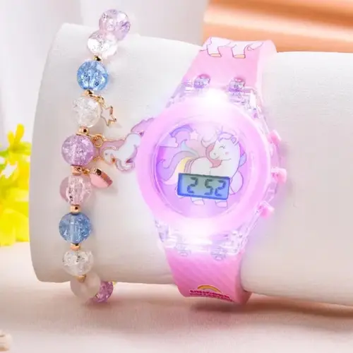 Cartoon Horse Kids Watch, Cute Heart Design, Digital Round Dial