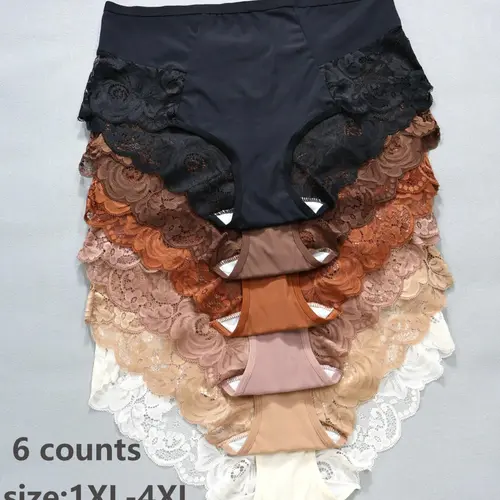 Plus Size Contrast Lace Brief, Breathable Comfortable Knicker for Daily Wear, Women's Underwear for All Seasons, Breathable Lightweight Undies
