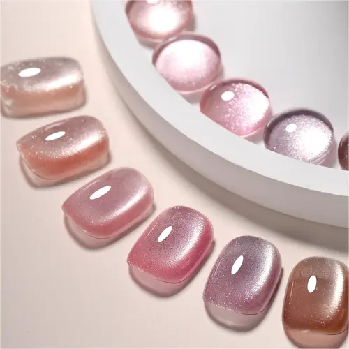 GAOY Pink Ocean Cat Eye Gel Nail Polish Set with Magnet for Holographic Cat Eye, Holiday Gift Pick Salon Gel Manicure and Nail Art DIY at Home