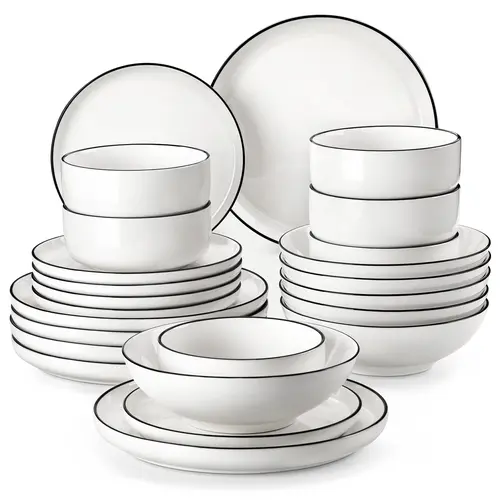 MALACASA Plates and Bowls Sets,12/16/18/24 Pieces Porcelain Dinnerware Sets, Heat Resistant Ceramic Tableware Service for 4/6,Cutlery Series LUNA Microwave Safe Dishwasher Safe TikTokShopBlackFriday