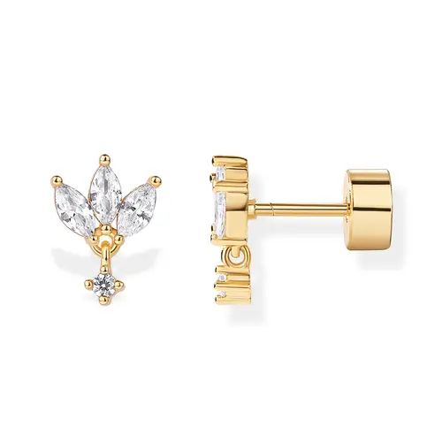 PAVOI 14K Gold Plated Sentimental Dangle Flat Back Earrings for Women - Helix and Cartilage Pearl Cluster Triangle Lotus Pear Marquise Cubic Zirconia Screw Back Earring Pair