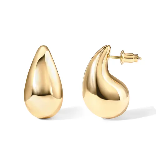 PAVOI 14K Gold Plated 925 Sterling Silver Post Teardrop Chunky Hoop Earrings - Chunky Drop Pendant Necklace & Stud Earrings Bundle for Women - 22mm and 31mm