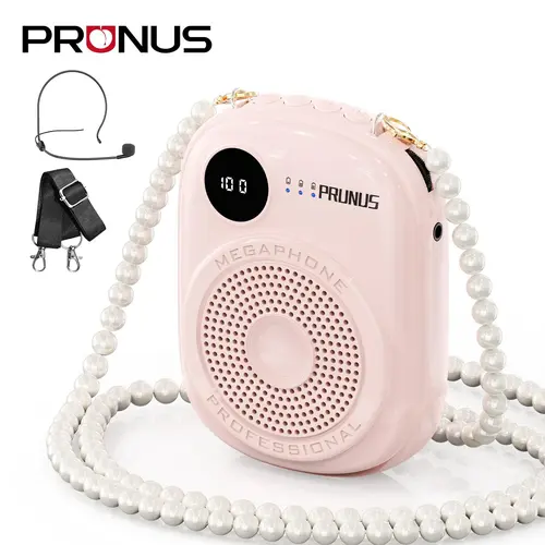 PRUNUS A18 Voice Amplifier for Teacher,Portable Wired Voice Amplifier with Microphone Headset and Speaker,Rechargeable Mini Voice Amplifier for Classroom,Speech,Training,Tour Guide,Pearl Chain Design,back to school,back to school haul