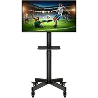 Forged Mobile TV Stand for 23-65-inch LCD/LED flat-panel/curved TVs. This 15° tilt TV cart supports up to 88 lbs. The portable stand includes a laptop holder, rolls to the floor, swivels, and supports VESA resolutions up to 400x400 mobile tv cart