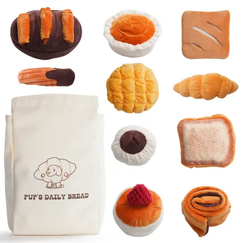 Nocciola 10 PCS Bread Dog Toy Set with a Grocery Bag, Cute Crinkle Squeaky Plush Puppy Toys, Enrichment Toys to Keep Them Busy, Hide and Seek Toys for Small to Medium Dogs,10 pack Bread Toys, Sushi, Seafood, Turkey, Piggy #backtoschool #sohochic