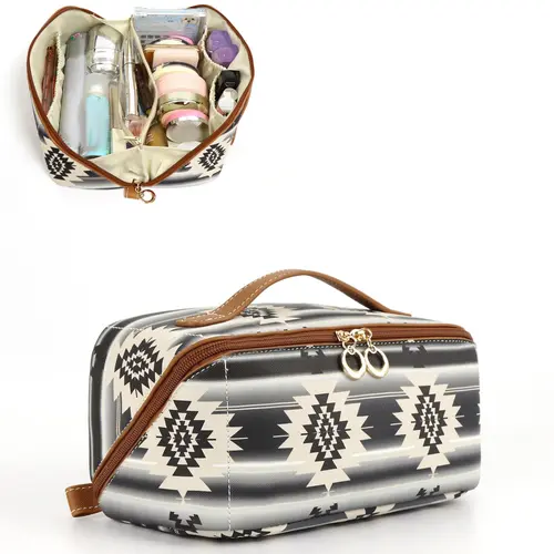 Bohemian Style Colorful Ethnic Pattern Compact Makeup Bag, Trendy Waterproof Cosmetic Storage Bag, Versatile Zipper Makeup Bag for Women & Girls for Travel Use, Makeup Organizer Pouch, Cosmetics Bag, Cosmetic Bags