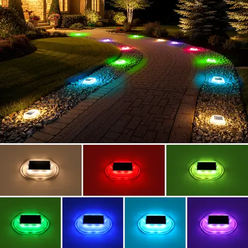 FabStyl Durable Aluminum Solar Driveway Deck Dock Light, 9 RGB Lighting Colors Modes, Ourdoor Waterproof Decorative Light Lamp for Ground, Pathway, Boat Dock, Step, Walkway, Path, Garden, Lane, Yard, Patio, Outdoor Landscape Lights, Solar Outdoor Lights,