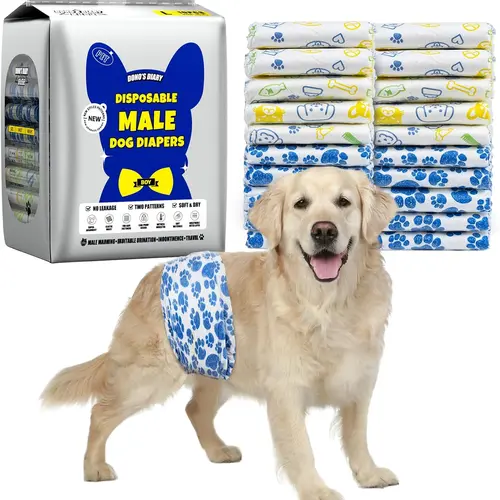 Dono Disposable Male Dog Diapers - Leak-Proof Belly Wraps for Home & Travel, Wetness Indicator, Rapid-Dry Gel, Cute Patterns, 24-Count Packs, Adjustable Waist, Quick Fit, Blue Stripe, Fur-Safe On/Off, Puppy Marking Help Pet Supplies (X-Small to Large), Tr