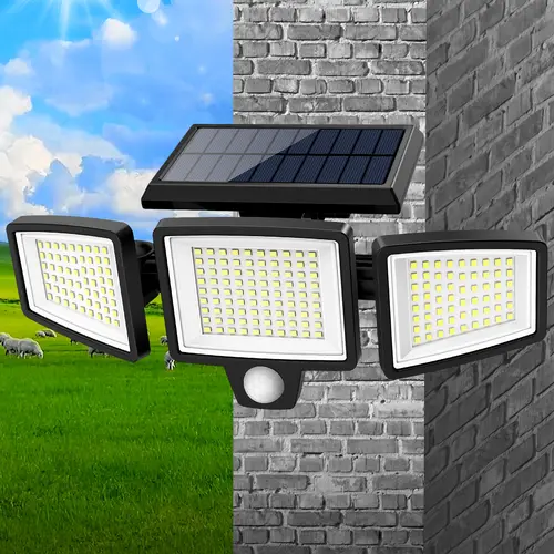 Tuffenough Solar Outdoor Lights,3 Heads Motion Sensor Security Lights with Remote Control, 270° Wide Angle Flood Wall Lights,Suitable for Yard, Garage, Porch,Patio, Garden,Farm,Chicken Coop, Barn,Horse Stable,Poo