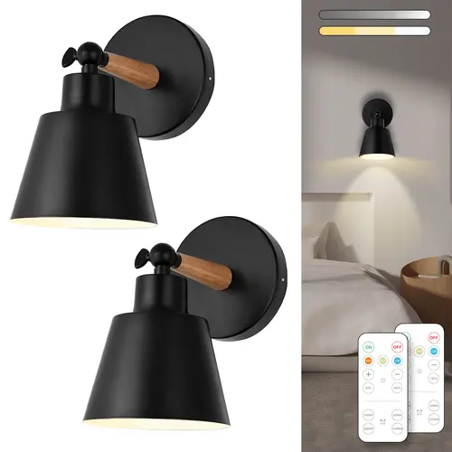LIKERTLA Dimmable Vintage Black Cordless Battery-Operated Wall Sconces Set of 2, Industrial LED Wall Lights with Remote Control, Home Room Decor for Vintage Home Decor, Bedroom (Cordless Freedom Included)