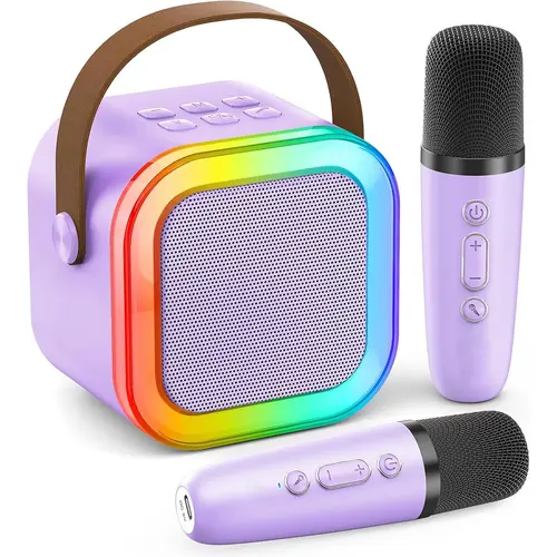 Haomuren Mini Karaoke Machine, Portable Bluetooth Speaker with 2 Wireless Microphones & LED Lights, Portable Gadgets for Kids Ages 3-14, Fun Christmas Birthday Gift