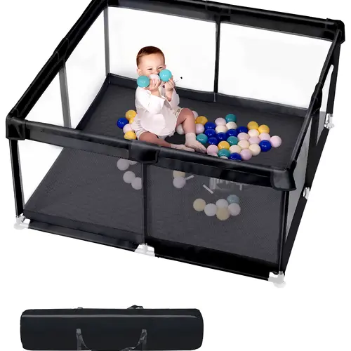 Dearlomum Baby Playpen (71"x59"), Extra Large Easy-Assemble Safety Play Yard with Gate, Sturdy Fabric Oxford Enclosure, Soft Mesh Gray Sensory Activity Center for 0-12 Months Infants, 50x50 Compatible Playpen for Babies, 50" X 50"