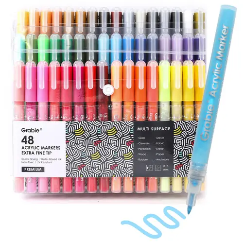 Grabie 0.7mm Extra Fine Tip Acrylic Marker Set (48 Pcs) - Easter Gift Pick, Office/School Stationery, Art Supplies for Illustration, Design, Layouts, Back to School, Class Reward Gift Idea, School Supplies