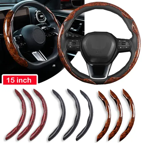 3pcs Wood Grain Car Carbon Fiber Anti-Skid Steering Wheel Cover,Segmented Steering Wheel Protector Fit for 14–16 Inch Wheels, Steering Wheel Cover, Universal 99% Car Wheel Cover Protector, Car Interior Accessories (Black)