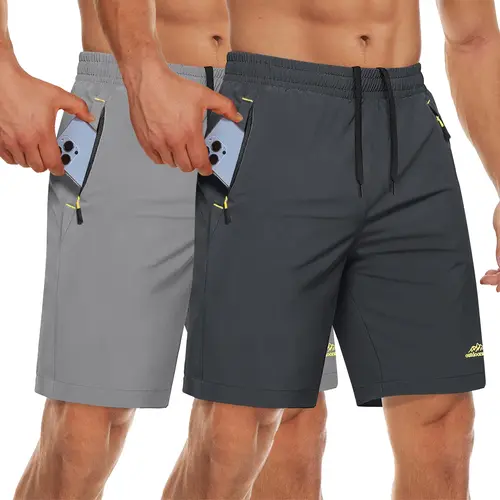 MAGCOMSEN Men's 9" Fitted Stretch Flexible Drawstring Workout Shorts (2/3 Pack) - Water Resistant, Breathable Athletic Sports Shorts with Zipper Pockets for Hiking, Gym