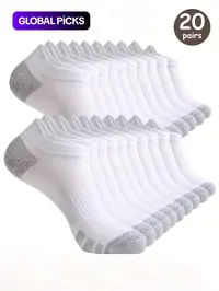Men's Patchwork Print Ankle Socks, Casual Moisture Wicking Low Cut Socks for Daily Wear, Soft Comfy Breathable Fabric Socks for All Seasons, White Socks