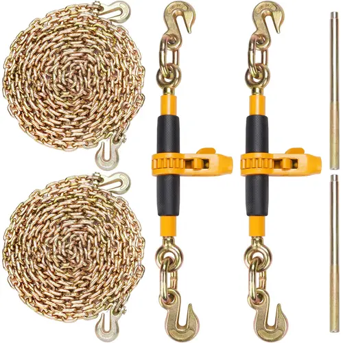 【Summerfinds】VEVOR Ratchet Chain Binder 2PCS, 3/8"-1/2" Heavy Duty with G80 2 Chains (12000 lbs Secure Load Limit), Labor-saving Anti-skid Handle, Tie Down Hauling Binders for Flatbed Truck Trailer, Ideal for Transportation, Agriculture, Industry