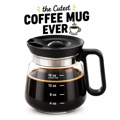 Mini Coffee Pot Mug 16oz – Glass Coffee Mug with Lid, Cute Coffee Cup That Looks Like a Coffee Pot, Spill Resistant Heat Resistant Glass Mug, Unique Coffee Lover Gift for Mom, Office Desk & Aesthetic Coffee Cup Drinkware Tea