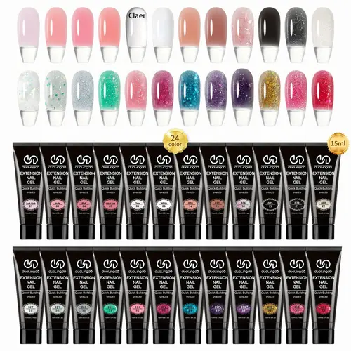 24 Colors Poly Nail Gel Kit, Polygel Nails 24pcs/set Long-lasting Clear Glitter Poly Gel Nail Color Packs for Beginners, Professional Nail Art Decoration for Home