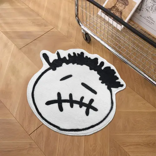 Creative Art Hip Hop Design Stain Resistant Rug, Cartoon Pattern Rug, 1 Count Little Boy Pattern Floor Mat, Decorative Carpet for Home Living Room Bedroom Study Room