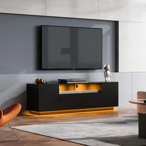 WLIVE TV Stand with LED Lights & Large Storage Cabinet, Modern Entertainment Center for 32/43/50/55 Inchs TVs, Sturdy Media Console for Living Room, Bedroom,Gaming