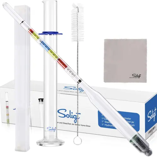 SOLIGT Triple Scale Hydrometer with Glass Test Jar - Sturdy Home Brewing ABV Alcohol Tester, Bottle Cleaning Brush Cleaning Tool for Beer, Mead, Cider, Narrow Opening Bottles, Friends, Reusable
