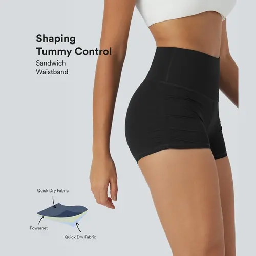 SoftlyZero QuickDry High Waisted Tummy Control Ruched Running Biker Shorts 2.5''