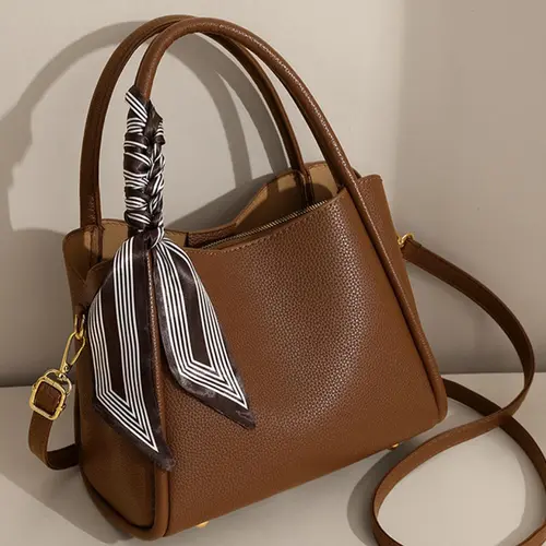 Women's Elegant Lychee Pattern Handbag with Twilly Scarf Decor, Trendy Versatile Crossbody Bag, Fashionable Shoulder Bag for Daily Use, Fashionable Unique Bags, Crossbody Shoulder Purses, Stylish Crossbody Purses