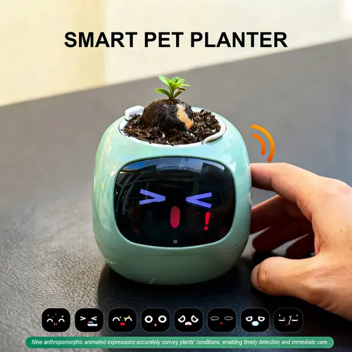 【FaddishDeal】Smart Grow Flower Pot - 4.49" Compact Fit Round Portable Garden Planters, Water Monitor & LED Display, Guided Plant Care, Cute Virtual Digital Companion, Digital Photo Frame, Home Houseplant Automation, Ideal Gift for Family & Lover