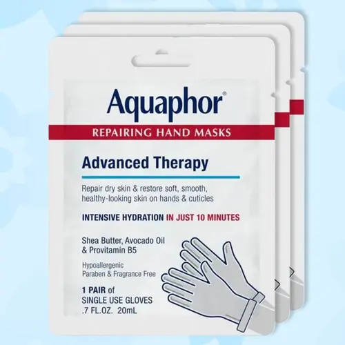 Aquaphor Repairing Hand Mask Gloves - Intensive Moisturizer Therapy with Avocado Oil, Shea Butter, Gentle Hydration for Dry Hands Care, Smooth Skin & Selfcare (3 Pairs)