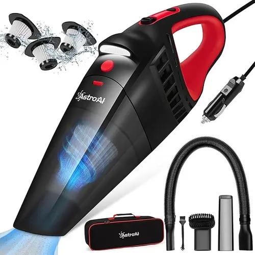 AstroAI Compact Car Vacuum with 12V DC Power,16.4 Ft Cigarette Lighter Cord,LED Light,7500 PA of Suction, Powerful Motor,with 3 nozzles  and 5-meter cord#fathersdaygift