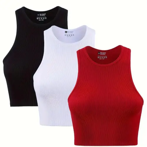 Women's Solid Round Neck Ribbed Sports Vest, Breathable Comfortable High-Stretch Quick-Dry Tank Top, Gym Clothes, Fitness Apparel, Ladies Sportswear for Indoor & Outdoor Wear, Workout Vest, Breathable Tops, Stretchy Workout Top