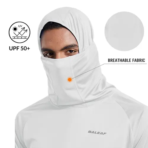 Baleaf Men's Solid Long Sleeve Sun Protection Hoodie, Lightweight UPF 50+ Fishing Shirt with Neck Gaiter and Thumbholes, Mensfashion