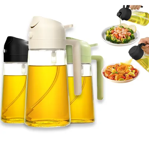 Nifogo 3Pack 16oz/470ml Glass Oil Sprayer 2 in 1 Oil Dispenser Portion Control Kitchen Gadget for Air Fryer Salad BBQ Frying Black Green White