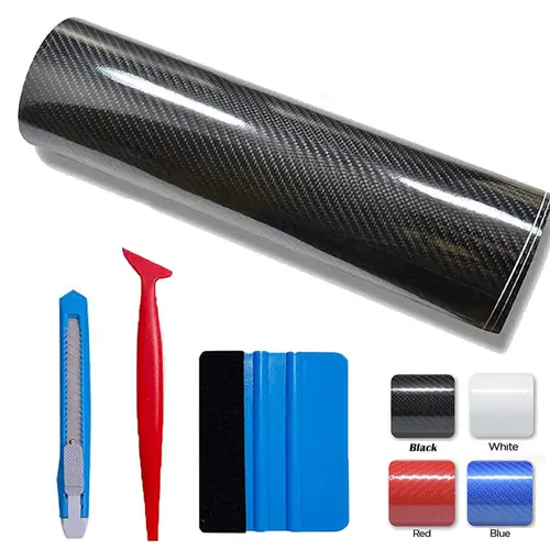 High Gloss Black Carbon Fiber Car Wrap Vinyl Bubble Free Air Release Adhesive Car Wrap Film Roll DIY Decals with Cutter and Hand Tool (12" x 60" / 1 FT x 5 FT) #fathersdaygift