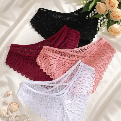 Women's Criss Cross Hollow Out Sheer Lace Knicker, Soft Comfy Fashion Breathable Underwear Fitted Panties Fit Drop Waist Casual Panty for Daily Wear, Ladies Underwear for All Seasons Lace Trim Knickers Womenswear, Breathable Comfy Innerwear