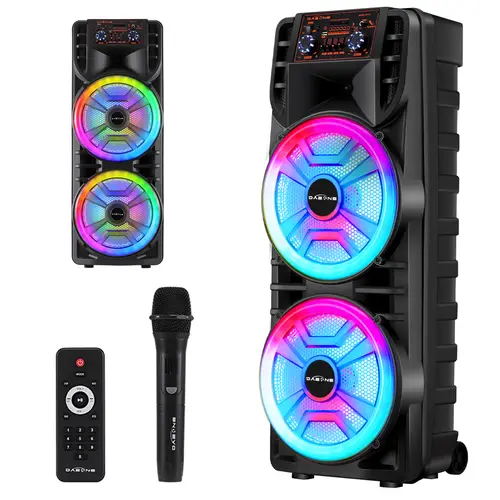 Dual 12 inch Protable Bluetooth Speaker System PA Loud Party Karaoke Machine With Microphone Remote Control FM Wireless LED Rechargeable Large Tailgate Speaker,back to school,back to school haul