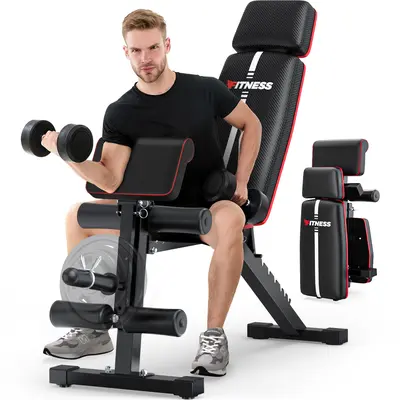 Foldable Weight Bench, 880lbs Weight Capacity , Weight Plate Not Included, Workout Bench Press for Home Gym, Banco Para Hacer Ejercicio Incline Decline Sit up Workout Equipment, Leg Extension and Preacher Pad for Full Body Strength Training
