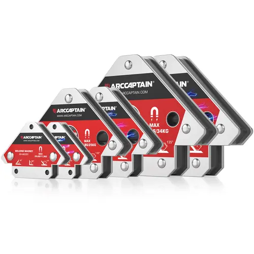 ARCCAPTAIN Multi-Size Welding Magnet Set - Heavy-Duty Magnetic Holder with Center Hole, Reinforced Rivets, Adjustable Angle, Hands-Free Weld Support, Tool Upgrade for Welding Accessories (25/55/75LB)