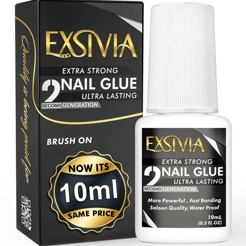 2nd Generation Strong Hold Nail Glue - Salon Quality, Extra Strength for Acrylic, Press-On, Fake Nails, No Dehydrator and Primer Needed - 10ml