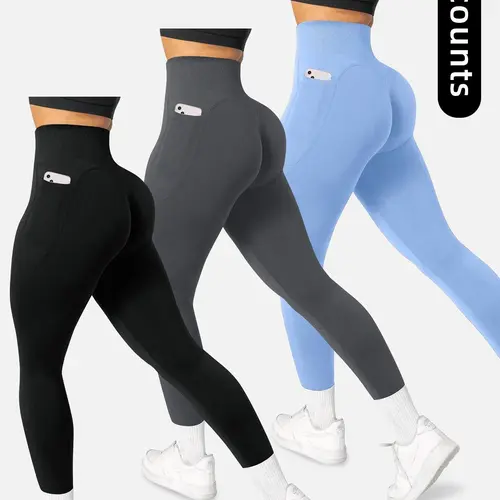 Women's High Waist Compression Pants with Pockets, Quick Dry Sporty Trousers for Yoga and Exercise, All Seasons Patchwork Design, Leggings for Workout, Activewear for Fitness Bottoms, High Waisted Leggings