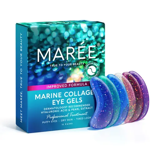 MARÉE Under Eye Patches – Hydrating Eye Gels for Puffiness & Dark Circles – Marine Collagen + Hyaluronic Acid – 12 Pairs