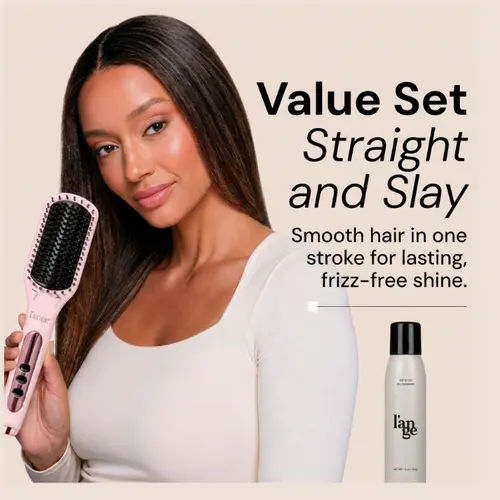 L'ANGE HAIR Le Vite Ceramic Hair Straightening Brush & Déjà Vu Dry Shampoo Kit - 45W Power, 110-240V, Negative Ion Tech, Heat Then Glide, Straight and Slay, Frizz-Reducing, Unisex, 3oz, Silky Styling Tool (Curlers & Straighteners)
